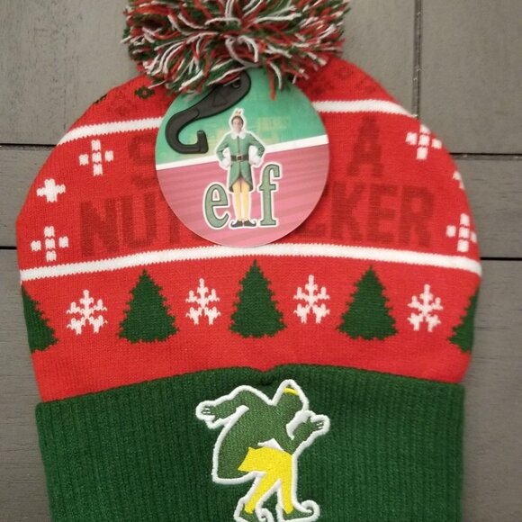 Buddy the Elf Son of a Nutcracker Red & Green Pom Pom Beanie Hat - Picture 5 of 6